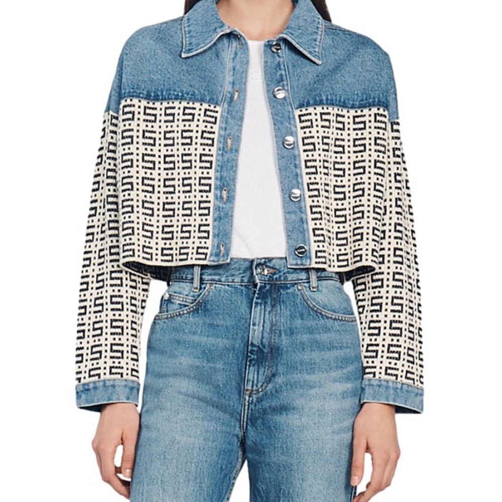 Sandro Blue and White Jean Jacket